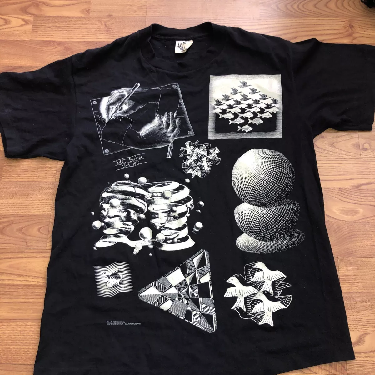 Vintage 90s MC Escher Andazia All Over Print Art Museum T-shirt Size Mens  Large