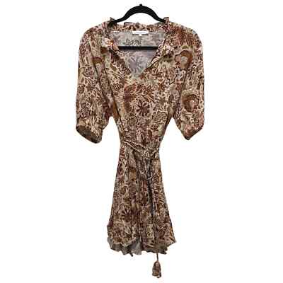 Olivaceous Olivaceous Brown & Cream Floral Ruffle V-neck Mini Dress medium | Sz: M | Color: