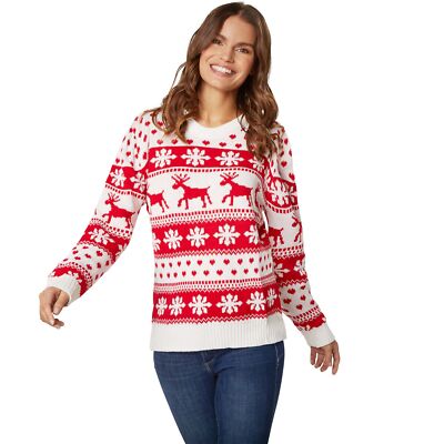 Damen Weihnachtspullover Norweger Strick Pulli Sweater Weihnachten