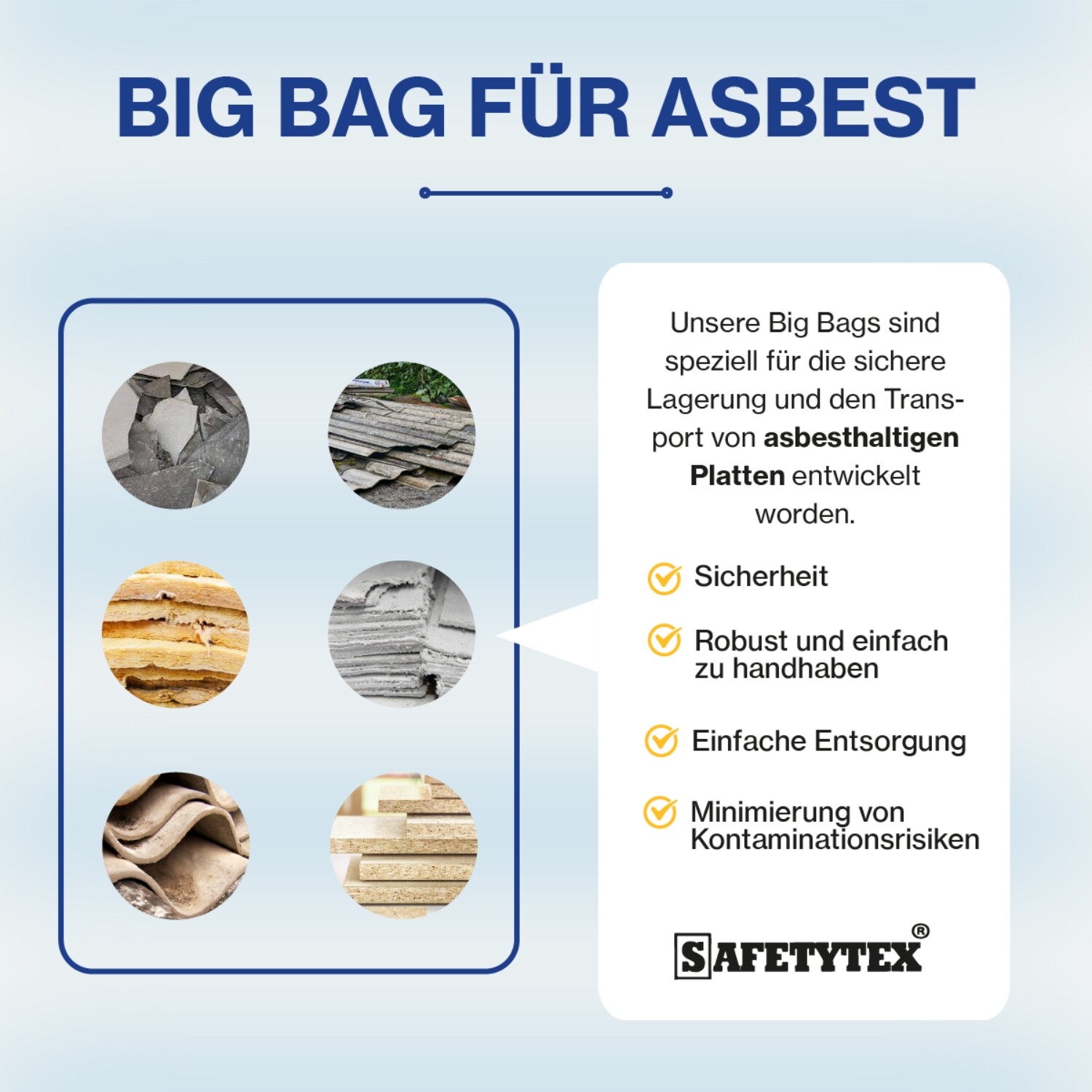 Safetytex MINI-ASBESTBAG – 5 Stück, 70x110 Cm, PP-Gewebesack Mit Asbest-Aufdruck, Reißfest & Staubdicht