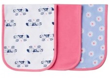 Gerber Terry Lined Burp Cloths, Baby Girl, Dogs, Flowers, Solid, Qty 3