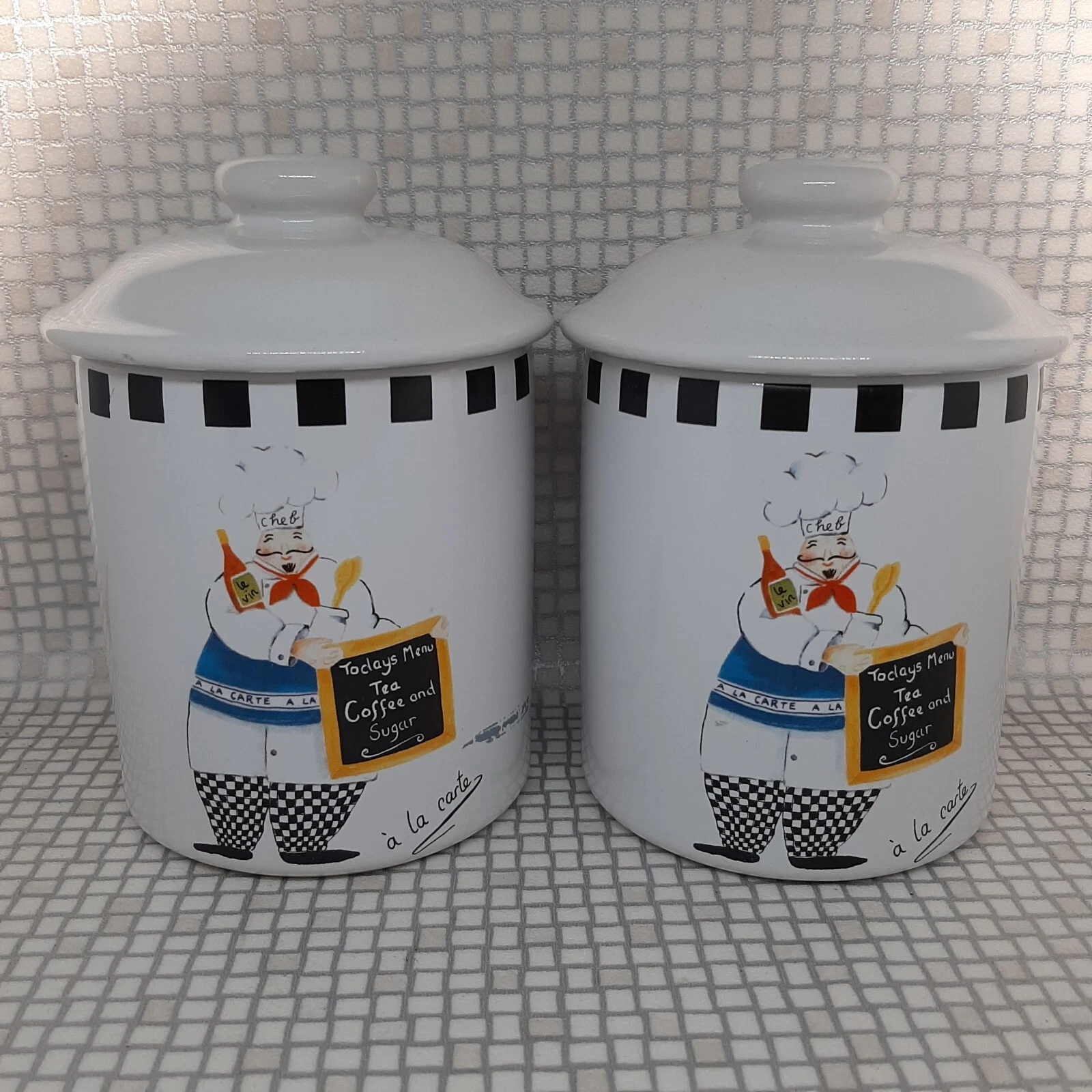 X2 Rayware Saucy Chef Canisters Lidded Tea Coffee Ceramic Storage Jars