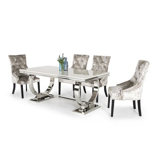 Arianna Grey Marble Chrome 1 8m 5 Piece Dining Table Set With