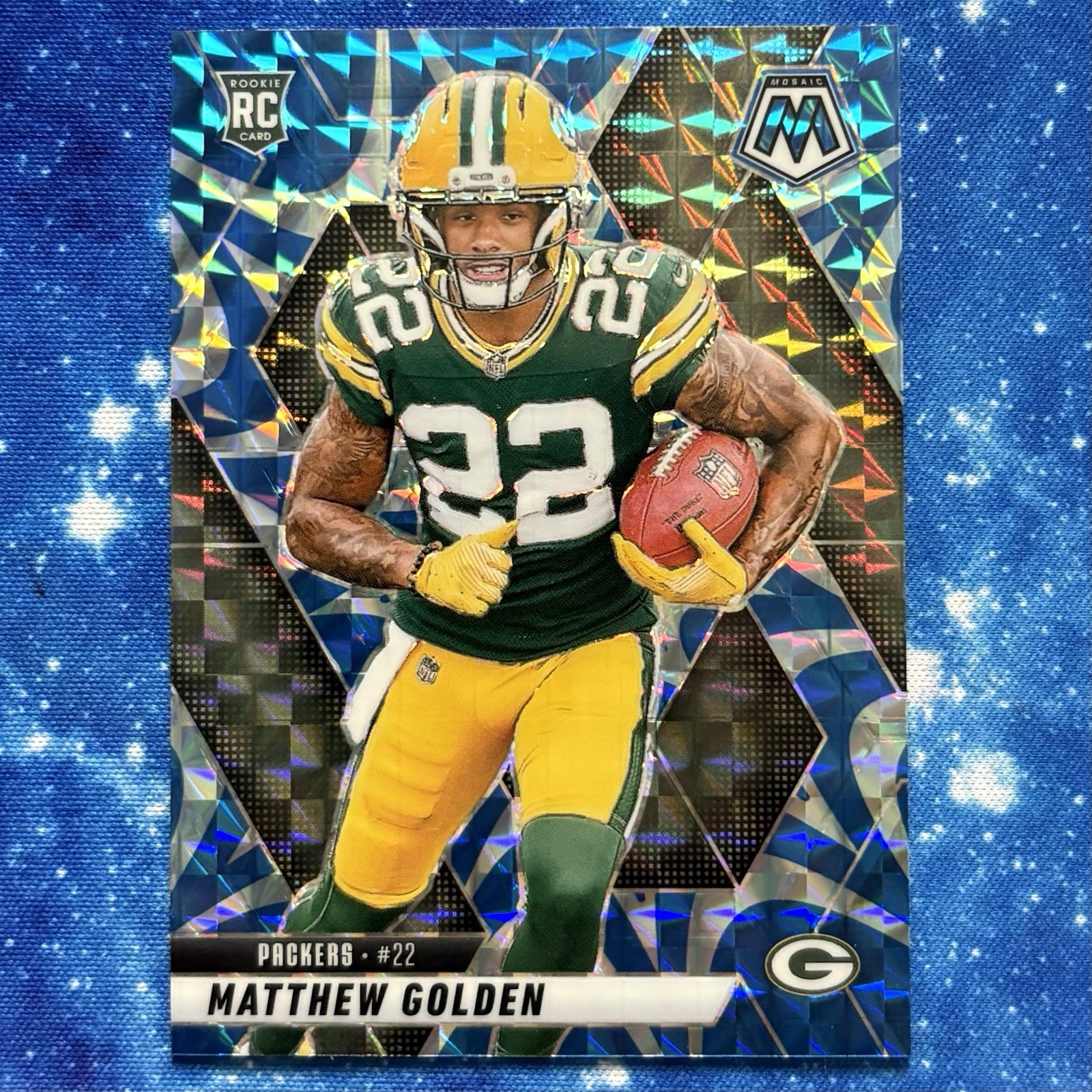 MATTHEW GOLDEN Rookie Card • REACTIVE BLUE #323 • 2025 Panini Mosaic • PACKERS