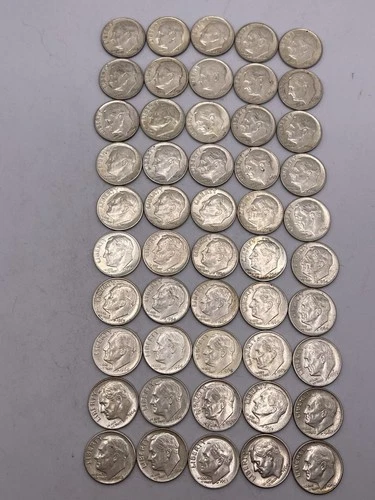 50-Roosevelt Dimes All 1960’s  All P+D Mints AU /BU Lot Nice Coins #233