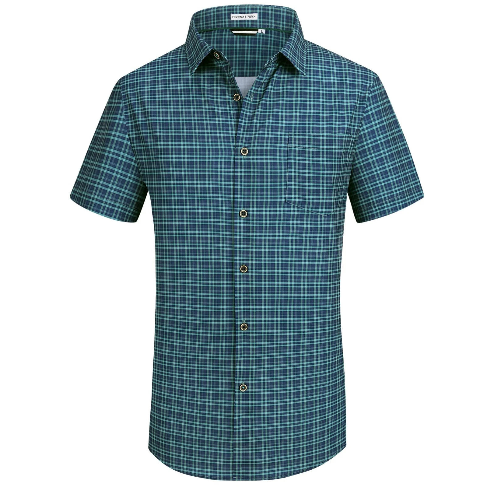 Mens Casual Button Down Shirts Wrinkle Free 4-Way Stretch Dress Shirs Short S...
