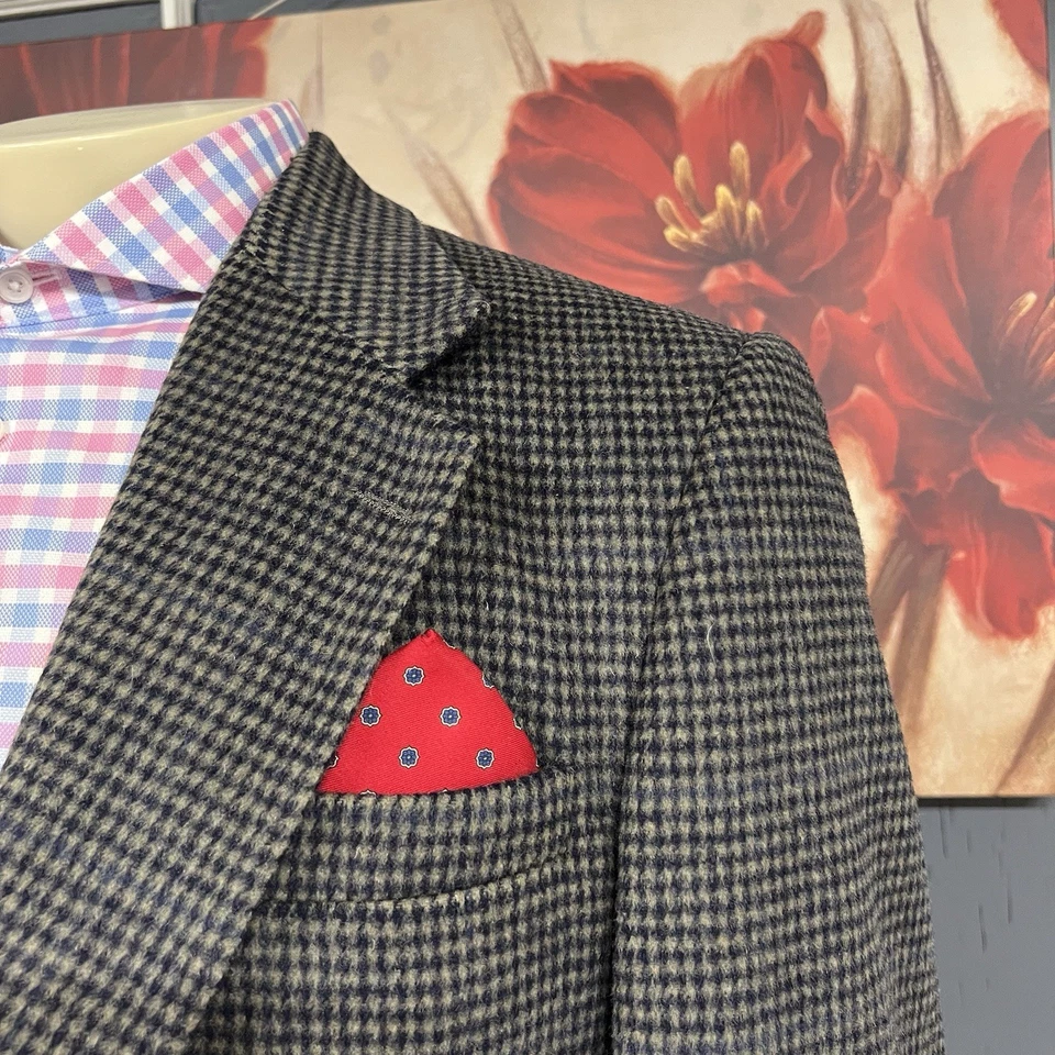 Blazer Abrigo Deportivo De Colección Robert Stock Para Hombre 40L Largo Lana Franela Gris/Azul Marino Foto 4 de 4