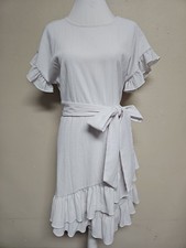 MICHAEL KORS Women's Dress Short Sleeve Round Neck White Color Belted.Size M