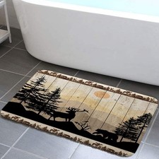Rustic Cabin Bath Rugs for Bathroom, Cute Bear Deer Forest Print on Country F...