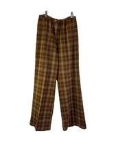 Vintage 70s Womens 16 Large Plaid Knit High Rise Wide Leg Pants USA Grunge Prep