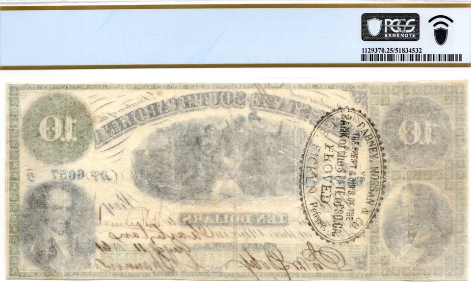1861 $10 Bank of the State of South Carolina, Charleston Obsolete - PCGS VF25! - Image 4 of 4