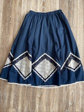 VTG Carefree Fashions Prairie Skirt 70  s Blue White Polka Dot Patch Work Sz. Med