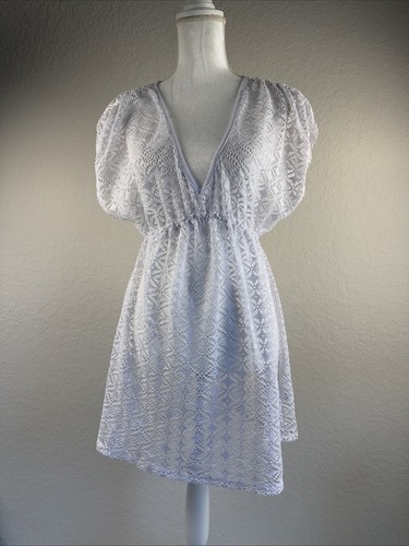 Miken Women Lace Cold Shoulder Swim Cover Up Swimsuit Top White Size ...