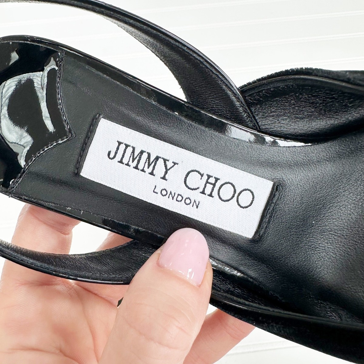 Jimmy Choo Maryanne Black Velvet Patent Leather Slingback Pumps
