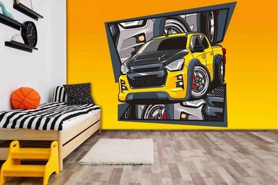 3D Pickup Truck Illustration Wall Murals Wallpaper Murals Wall Sticker 2