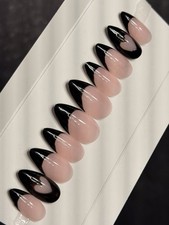    CUSTOM Hard Gel Press On False Nails, Heart Black 10p Set Almond W Kit Med