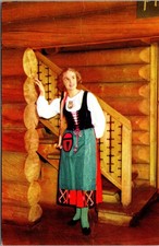 Postcard Norway Hardanger S�rfjorden Blossoms Mountains Girl in Costume