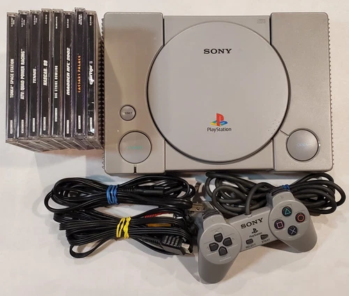 1998 Sony PlayStation PS1 Game Console SCPH-5501 Complete Bundle + 8 Games