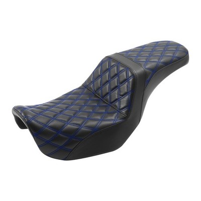 Motorcycle One Piece 2 Up Seat For Dyna Street Bob FXDB 06-17 Blue Stitching 2