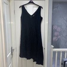 Linea Black Sleeveless V Neck Asymmetrical Party Evening Satin Midi Dress UK 14
