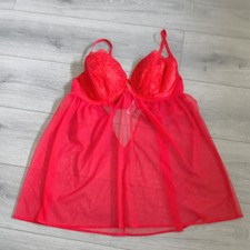 BNWOT Ann Summers Red Satin Lace & Mesh Padded Babydoll Top Size 18 B/C