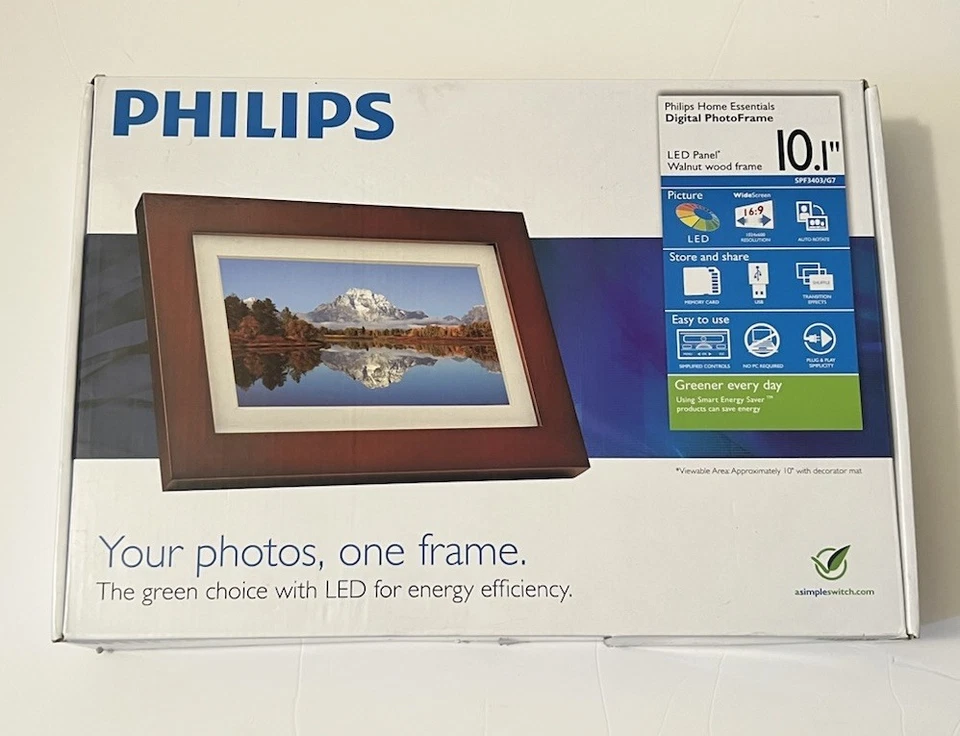 Philips 10" LED Mahogany Wood Frame Picture Wall Digital Desk Photos Panel - Image 2 of 4