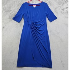NorthStyle Dress Size 10 Blue Short Sleeve Sheath Faux Wrap Stretch Office