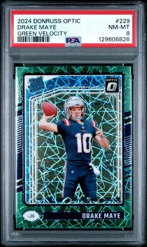 2024 NFL Donruss Optic Drake Maye Green Velocity PSA 8 NM-MT #229 Patriots