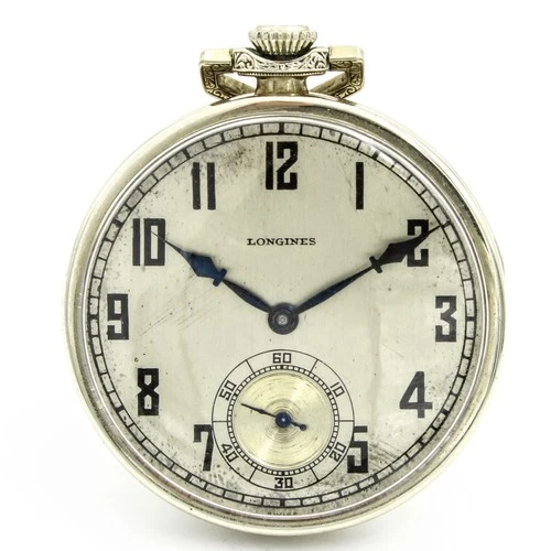 Antique Longines Gray Dial 17j Seconds Sub Dial Open Face Pocket Watch #WB4000-5