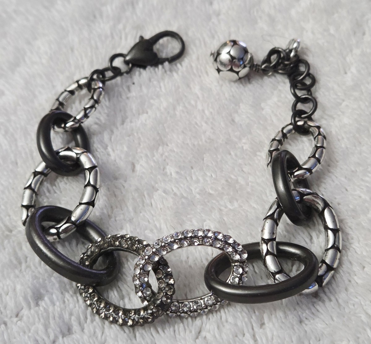Brighton PEBBLE PAVE Rhinestone Metal Size 8" & UP Adjustable Bracelet Signed 