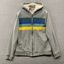 Hanna Andersson Faux Shearling Hoodie Boys 12 Grey Full Zip Stripes Comfy Casual