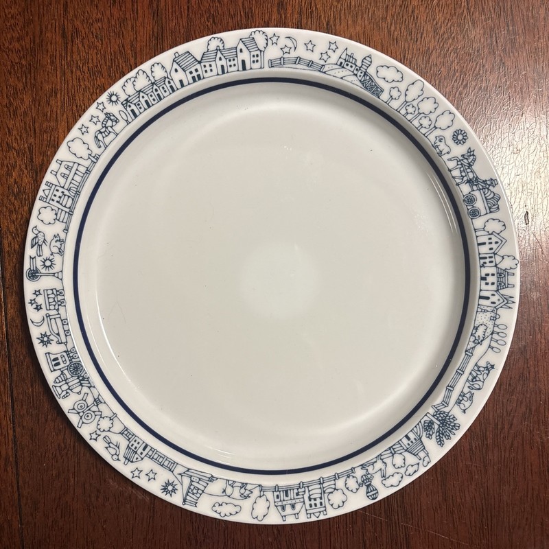 Dansk Bistro for Kids Childs 8.5” Plate Blue White Village Scene