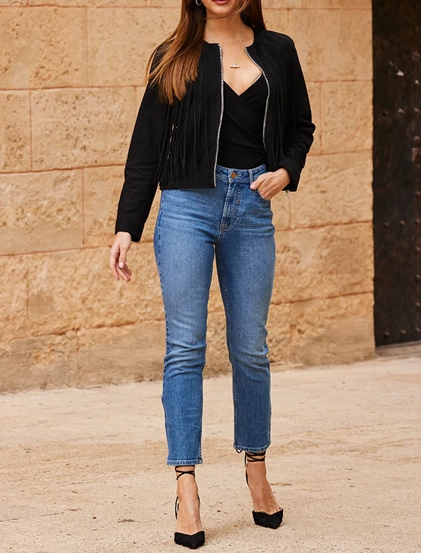 Black Suede Fringe Leather Jacket for Women Biker Size S M L XL XXL Custom Made - Image 3 of 4