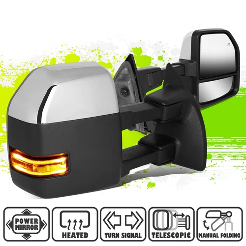 Chrome Power Heated LED Signal Side Towing Mirrors for F250-550 Super Duty 99-07