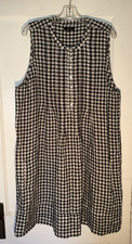 Quince Linen Pintuck Swing Dress Black Gingham Sleeveless Size XL