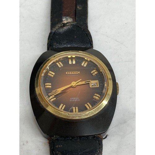 Vintage CITIZEN Automatic Watch 21 Jewels 28800 Hi Beat Brown Dial Leather