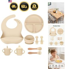 Silicone Baby Feeding Set 9 Pcs, Spill-Proof Suction Plate, Bowl, Bib, Silico...