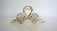 Long one sided round crystal bow gold metal hair claw clip for medium thick hair