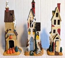 Halloween Village Houses Tall Skinny Ghosts Pumpkins 6" Tall Ceramic - Set of 3