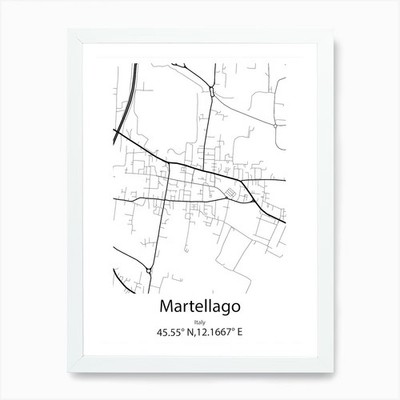 Martellago,Italy Minimalist Map Art Framed Wall Art Poster Canvas Print Picture