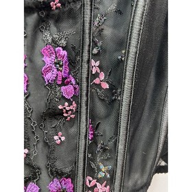 Victoria's Secret Corset Top Womens Large Black Purple Floral Mesh Sexy