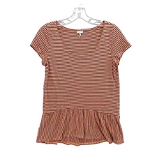 Splendid Peplum Top Striped V Neck Short Sleeve Casual Tee Shirt Sz S