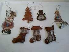  Rustic Primitive Tin Metal Christmas Ornaments Wire Garland Choose Your Own