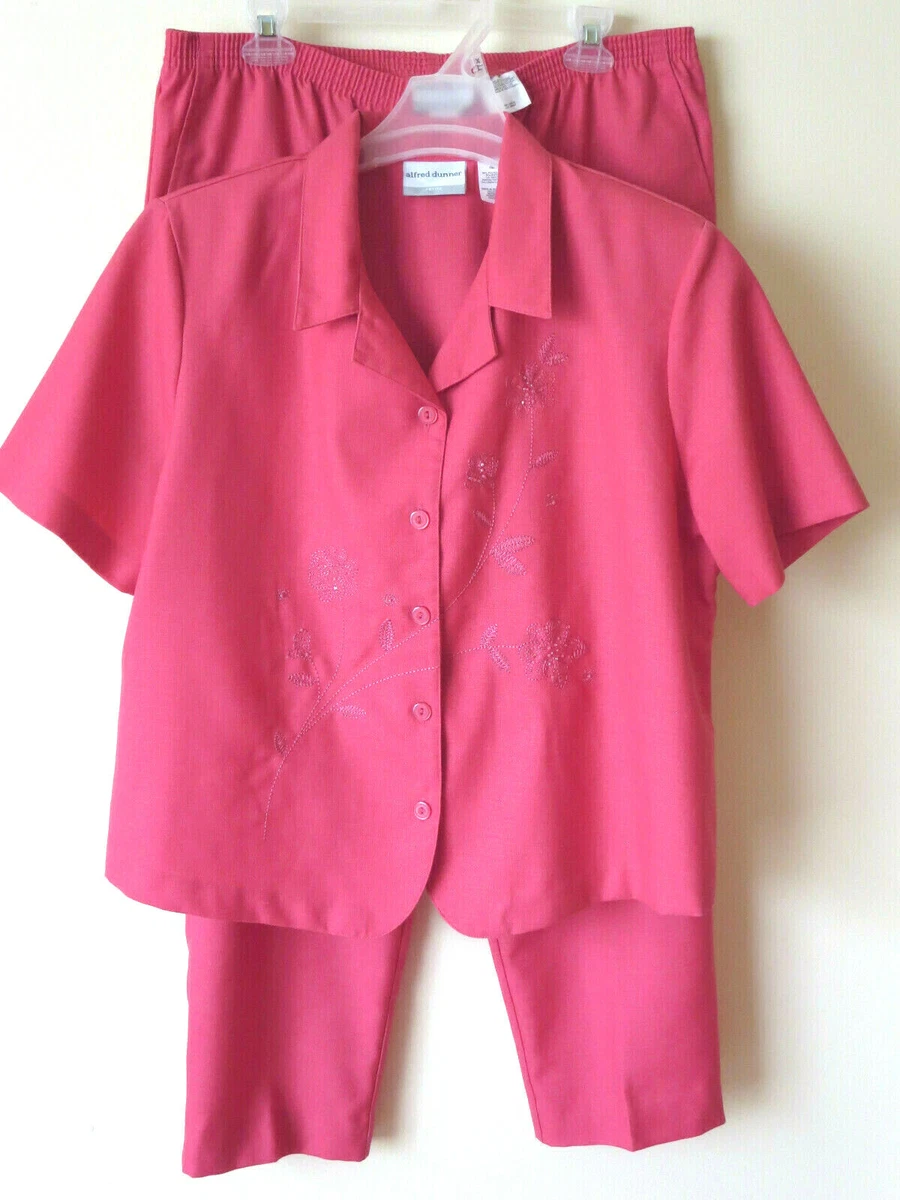 ALFRED DUNNER PETITE WOMANS PINK PANTS SUIT 2 PIECE OUTFITS SHORT