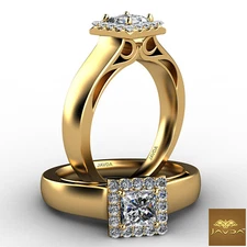 Halo French U Pave Princess Cut Diamond Engagement Filigree Ring GIA F VS1 0.7Ct