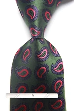 New Classic Paisley Green Pink JACQUARD WOVEN 100% Silk Men's Necktie Tie