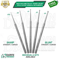 Buck Ear Curettes 6.5" Sharp & Blunt Straight & Curved ENT Surgical Instruments