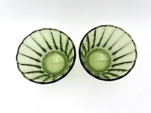 Due vasi fioriere vintage in vetro avacado verde Indiana a costine - Foto 4 di 5
