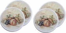 4 TIN STEEL STOVETOP BURNER COVERS (2-10",2-8") FRUITS, GRAPES, PEACH, PEAR, MBR