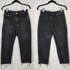 Zara Black Wash High Rise Straight Leg Crop Jeans Raw Hem | Women's 4